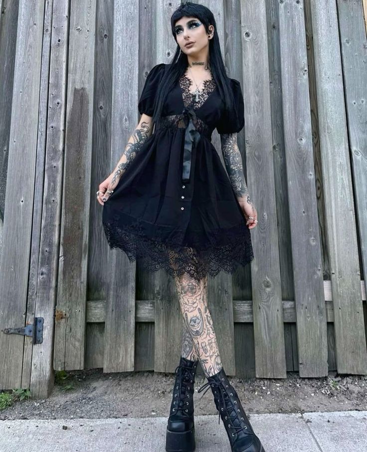 Black Lace Romantic Gothic Mini Dress